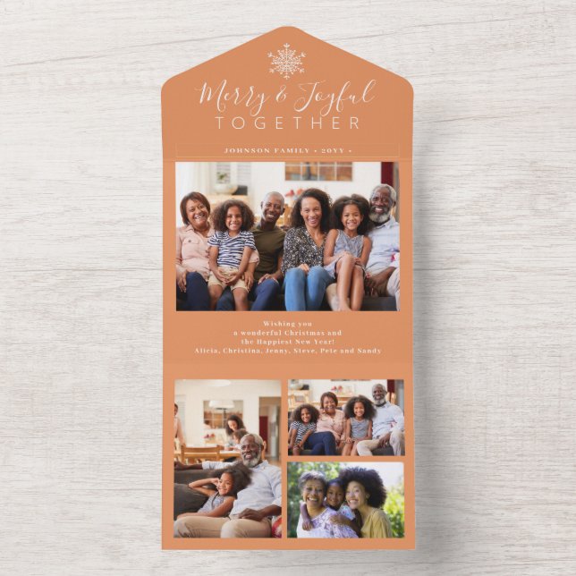 Elegant apricot minimal photo collage holiday all in one invitation (Inside)