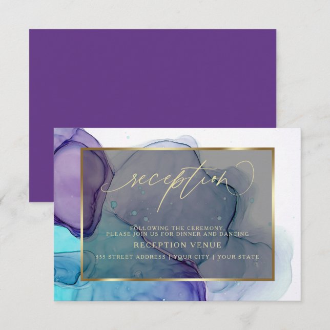 Elegant Aqua and Deep Purple Reception  Invitation (Front/Back)