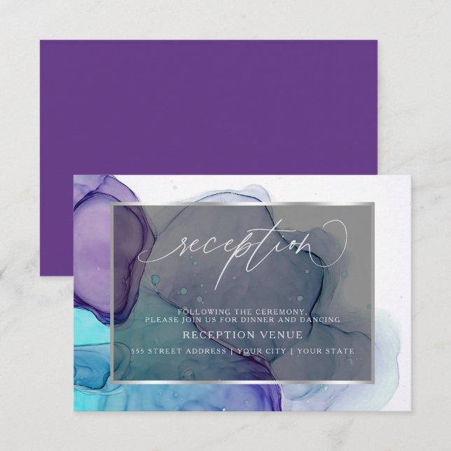 Elegant Aqua and Deep Purple Reception  Invitation (Front/Back)