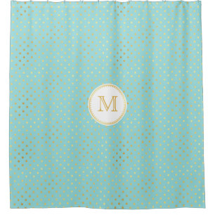 Elegant Aqua and Gold Polka Dots With Monogram
