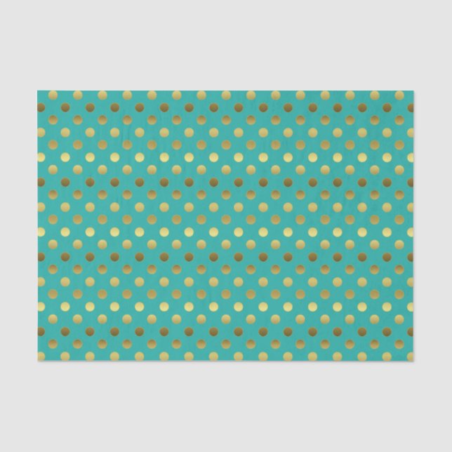 Elegant Aqua and Golden Polka Dot Tissue Paper (Front)