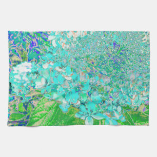 Elegant Aqua and Green Limelight Hydrangea Detail Kitchen Towel