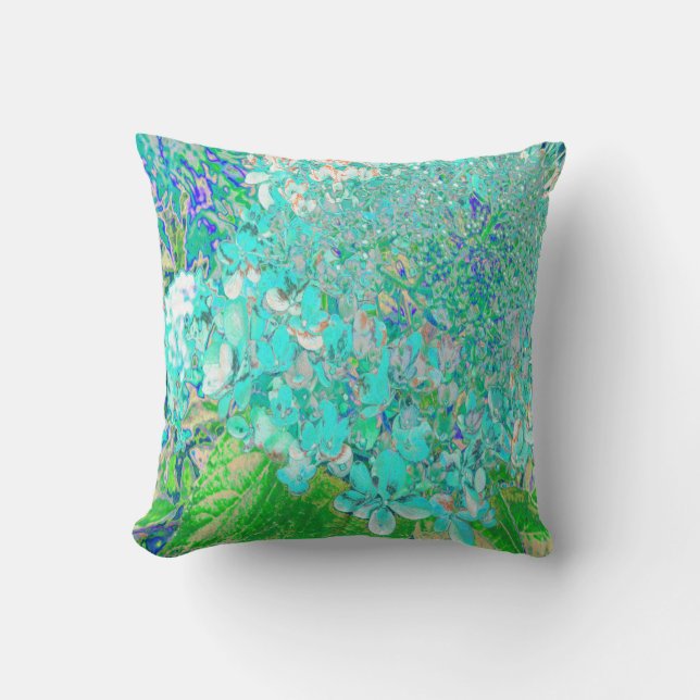 Elegant Aqua and Green Limelight Hydrangea Detail Throw Pillow (Front)