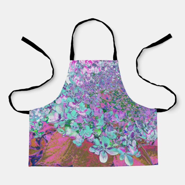 Elegant Aqua and Purple Limelight Hydrangea Detail Apron (Front)