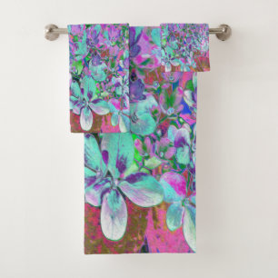 Elegant Aqua and Purple Limelight Hydrangea Detail Bath Towel Set