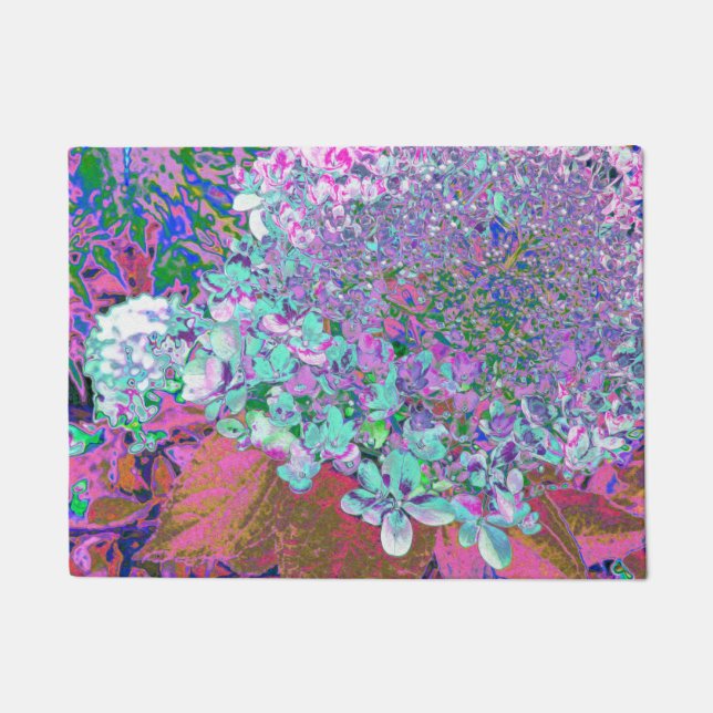 Elegant Aqua and Purple Limelight Hydrangea Detail Doormat (Front)