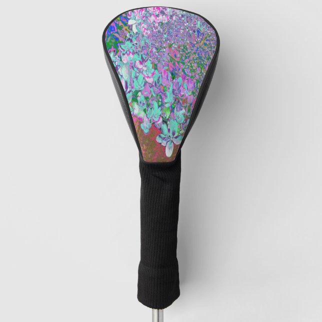 Elegant Aqua and Purple Limelight Hydrangea Detail Golf Head Cover (Front)