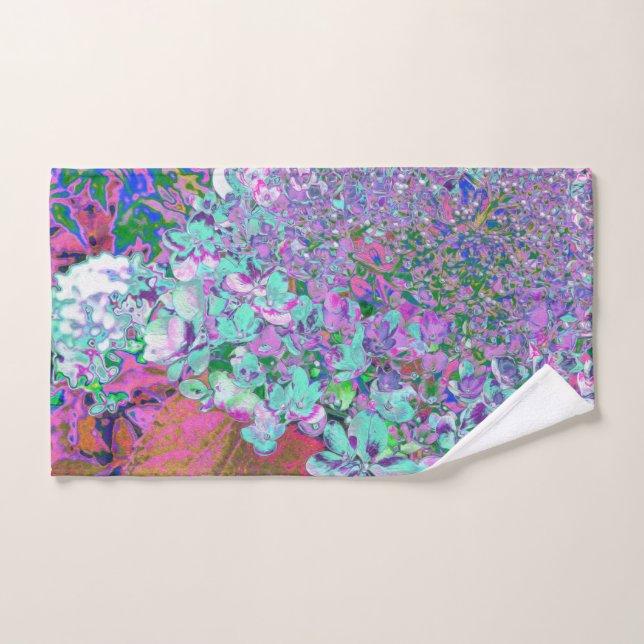 Elegant Aqua and Purple Limelight Hydrangea Detail Hand Towel (Hand Towel)