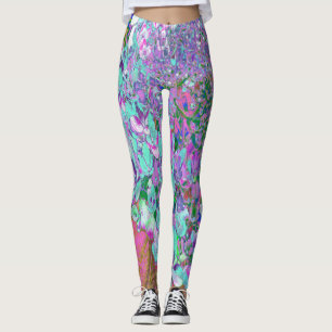 Elegant Aqua and Purple Limelight Hydrangea Detail Leggings