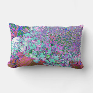 Elegant Aqua and Purple Limelight Hydrangea Detail Lumbar Pillow