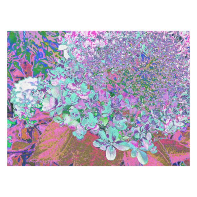 Elegant Aqua and Purple Limelight Hydrangea Detail Tablecloth (Front (Horizontal))