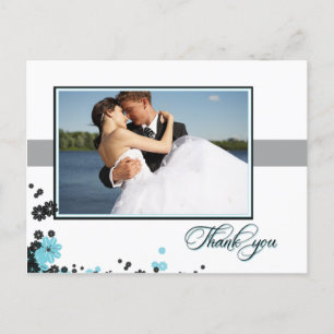 Elegant aqua + black flowers wedding thank you postcard