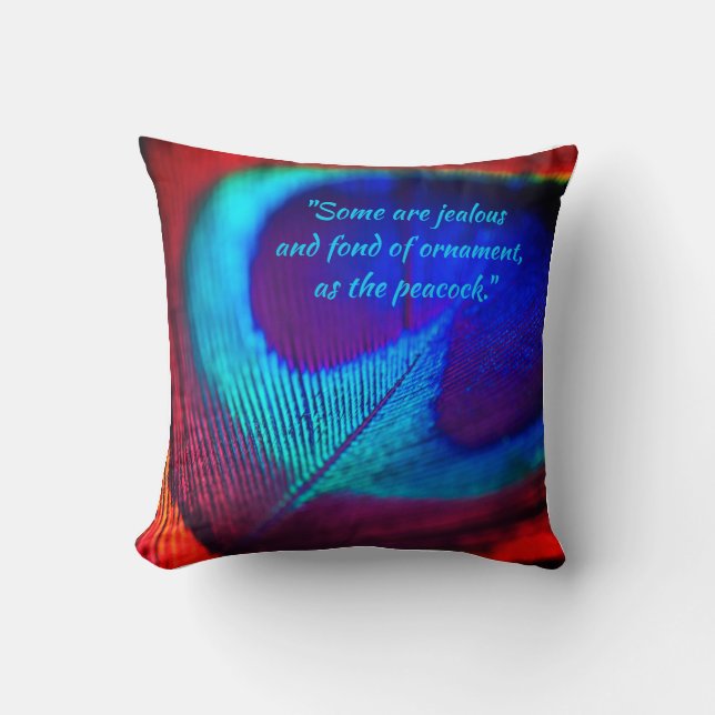 Elegant Aqua Blue and bohemian Peacock Feather Throw Pillow (Front)