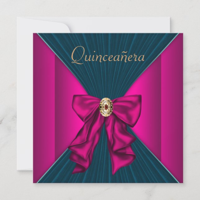 Elegant Aqua Blue and Hot Pink Quinceanera Invitation (Front)