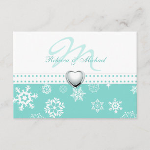 Elegant Aqua Blue and Snowflakes Wedding RSVP Card