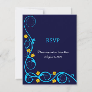 Elegant Aqua Blue and Yellow Swirls RSVP Card