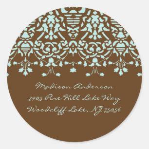 Elegant Aqua Blue & Brown Damask Address Label