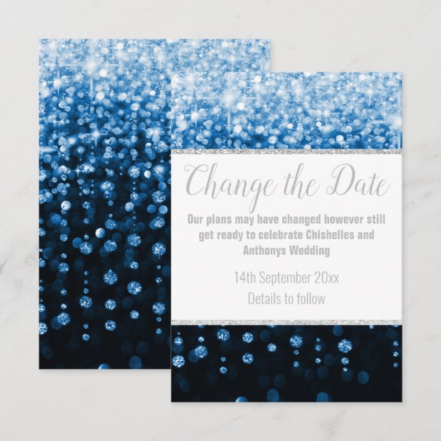 ELEGANT AQUA BLUE DIAMOND SILVER POSTPONEMENT CARD (Front/Back)