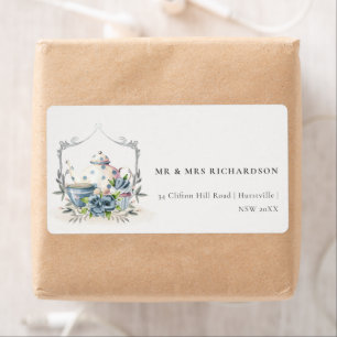 Elégant Aqua Blue floral Teapot Crest Adresse