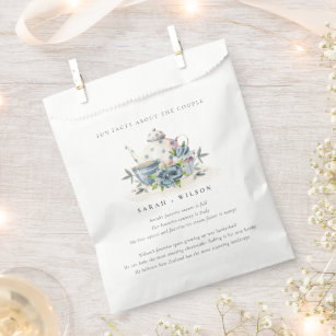 Elegant Aqua Blue Floral Teapot Fun Facts Wedding Favour Bag