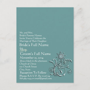 Elegant Aqua Blue Flower Wedding Invitation Postcard
