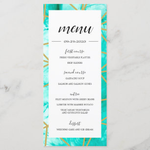 Elégant Aqua Blue Geometry Gold Menu