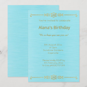 ÉLÉGANT AQUA BLUE GOLD BORD INVITATION