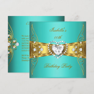 Elegant Aqua Blue Gold Diamond Image Invitation