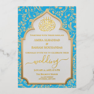 Elegant Aqua Blue & Gold Real Foil Islamic Wedding