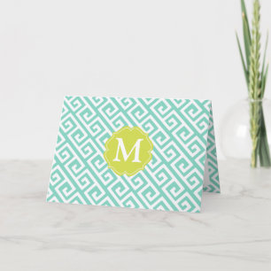 Elegant Aqua Blue Greek Key Personalized Note Card