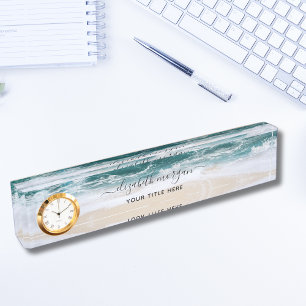 Elegant Aqua Blue Green Script Name Clock Desk Nam Nameplate