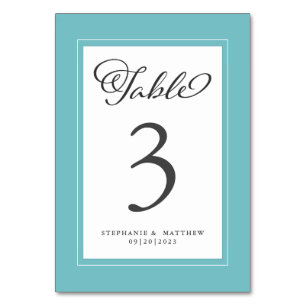 Elegant Aqua Blue Green & White Wedding Reception Table Number