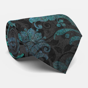 Elegant Aqua Blue Grunge Damask Floral Tie