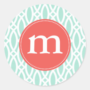 Elegant Aqua Blue Modern Trellis Personalized Classic Round Sticker