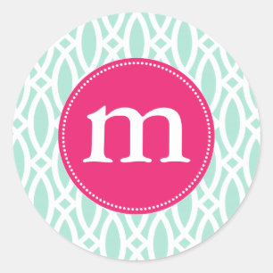 Elegant Aqua Blue Modern Trellis Personalized Classic Round Sticker