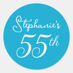 Elegant Aqua Blue Monogram 55th Birthday Party Classic Round Sticker