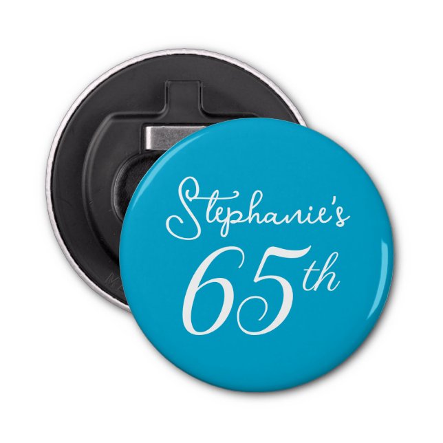 Elegant Aqua Blue Monogram 65th Birthday Party Bottle Opener (Front)