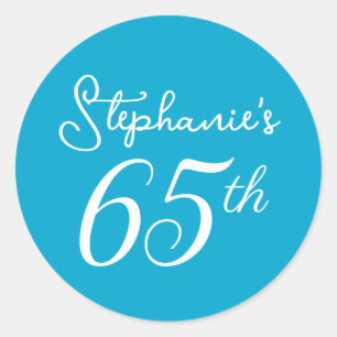 Elegant Aqua Blue Monogram 65th Birthday Party Classic Round Sticker