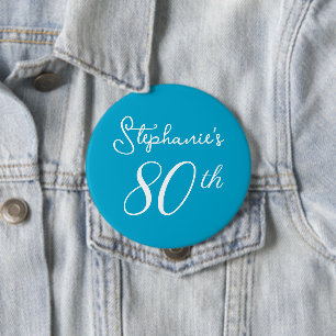 Elegant Aqua Blue Monogram 80th Birthday Party 4 Inch Round Button