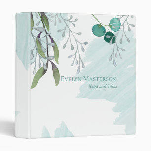 Elegant Aqua Blue on White Creative Eucalyptus Binder