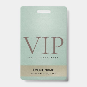 ELEGANT AQUA BLUE PALE GOLD VIP EVENT ACCESS PASS BADGE