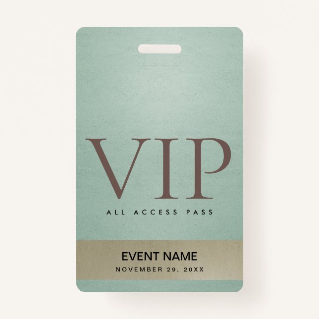 ELEGANT AQUA BLUE PALE GOLD VIP EVENT ACCESS PASS BADGE (Front)