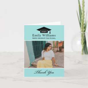Elegant Aqua Blue Personalized Graduation Photo Thank You Card