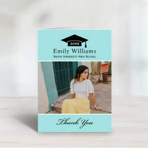 Elegant Aqua Blue Personalized Graduation Photo Thank You Card
