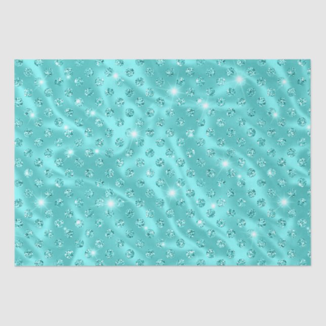Elegant Aqua Blue Polka Dot Metallic Glitter Tissue Paper (Front)