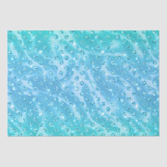 Elegant Aqua Blue Polka Dot Metallic Glitter Tissue Paper (Front)