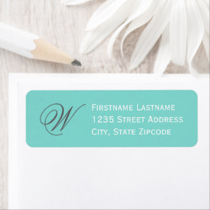 Elegant Aqua Blue Script Monogram Return Address