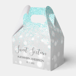 Elegant Aqua Blue Silver Glitter Sweet Sixteen Favor Box