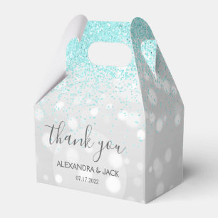 Elegant Aqua Blue Silver Sparkly Glitter Wedding Favor Box
