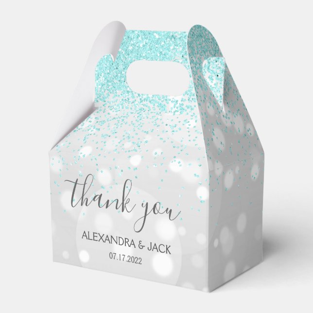 Elegant Aqua Blue Silver Sparkly Glitter Wedding Favor Box (Front Side)